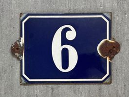 Alte Hausnummer 6 – Emaille Schild blau / weiss – Vintage