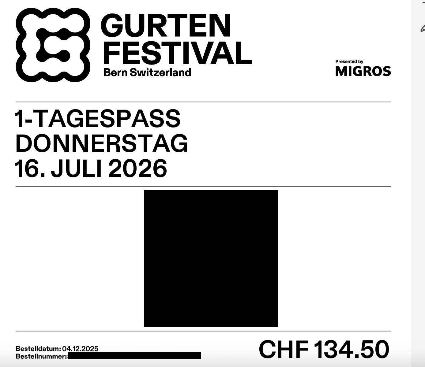 Tickets: 2x DAY PASSES 16.07 - GURTENFESTIVAL – Neu (gemäss Beschreibung) aus Lausanne von tim26