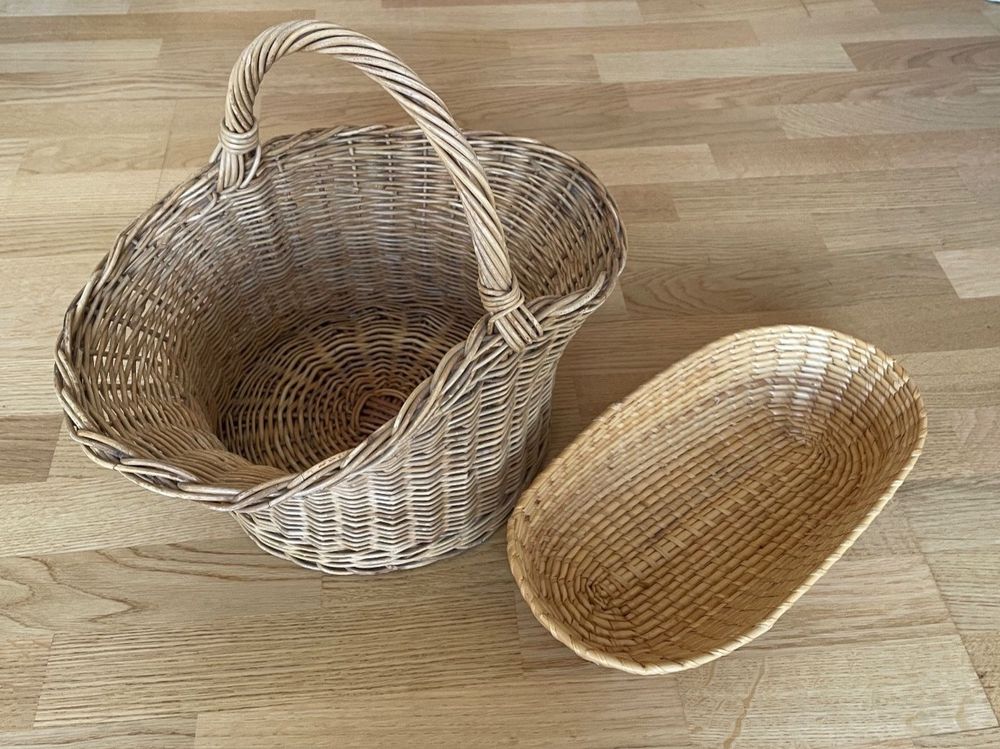 Erpmlyo 2er Set Rattankörbe - Handgeflochtene Blumenkörbe Mit Schleife 19x10cm