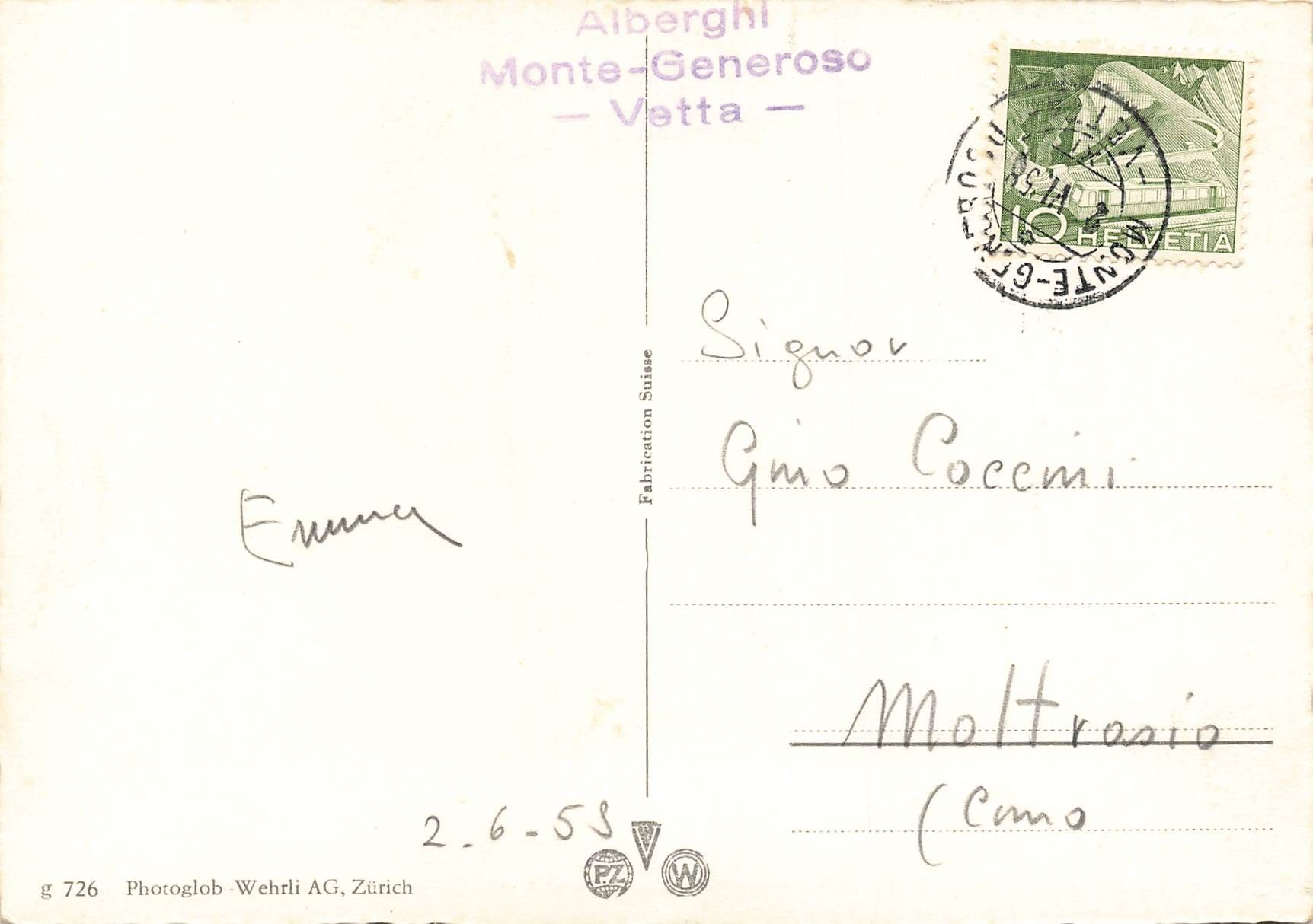 Cartoline postali: Monte Generoso G – Usato da Biasca venduto da Blenio71 1
