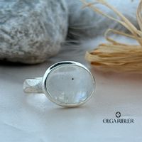 Sterling Silber Ring mit  Regenbogen-Mondstein Gr 54