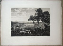 Zürich gegen Glarneralpen sehr grosse Aquatinta um 1830