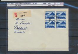 1952 Pro Patria, Viererblock - 40 Rp., R - Brief