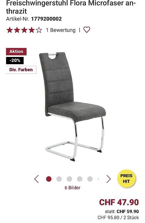 Chaises: Freischwingerstuhl Flora Microfaser anthrazit – D'occasion à Egerkingen par D-Sweety