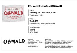 2 Tickets fürs Volkskulturfest OBWALD 2026, SO 28.06.26