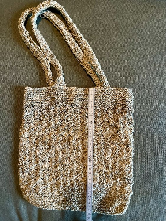 FAINCA Häkeltasche Damen 32x32cm - Gestrickte Strandtasche In Beige Für Urlaub & Einkaufen