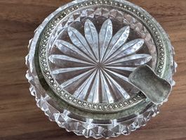 Vintage Crystal Ashtray with Silver Rim
