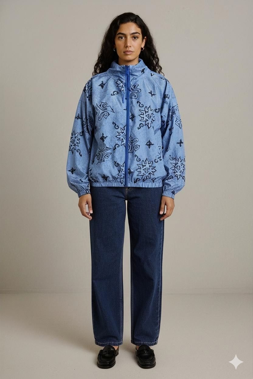 Element Giacche: Blau gemusterte Windbreaker-Jacke mit Tribal-Designs - – Usato da Zug venduto da vinokilo