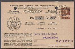 LYSS 2.VIII.15  TELEGR   Nachnahme; Telephonverwaltung