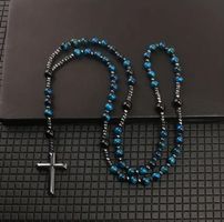 Véritable Rosaire (Chapelet), croix en obsidienne, NEUF