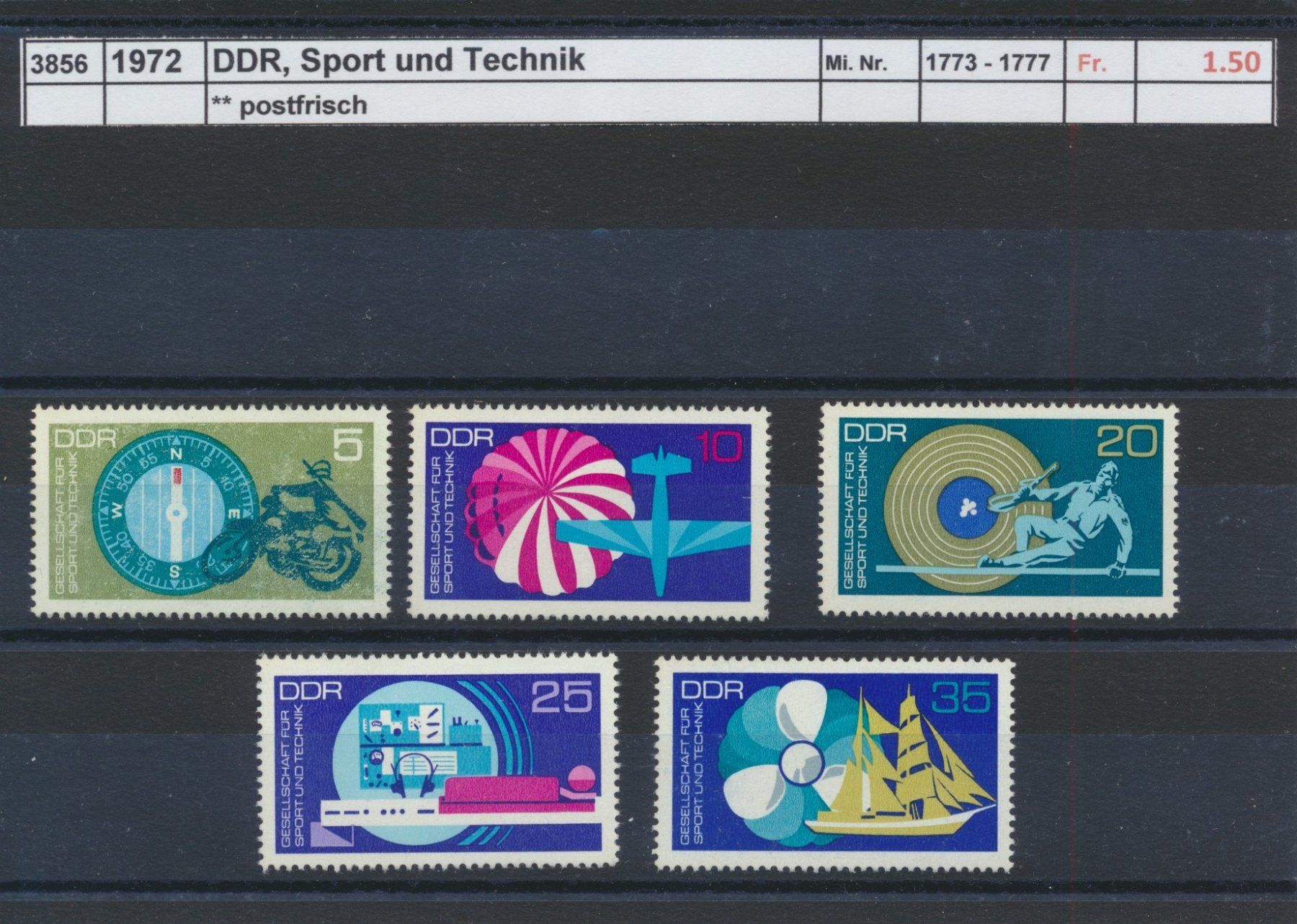 Tutti i francobolli: 1972 DDR, "Sport und Technik", ** postfrisch – Nuovo (secondo la descrizione) da Winterthur venduto da Zupogeru