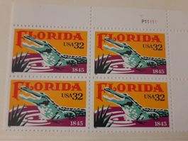 Briefmarken USA, Florida Alligator, 4er Block, Top Zustand!