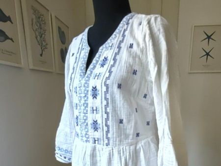 Fat Face Greek kori embroidered tier dress blue white 40