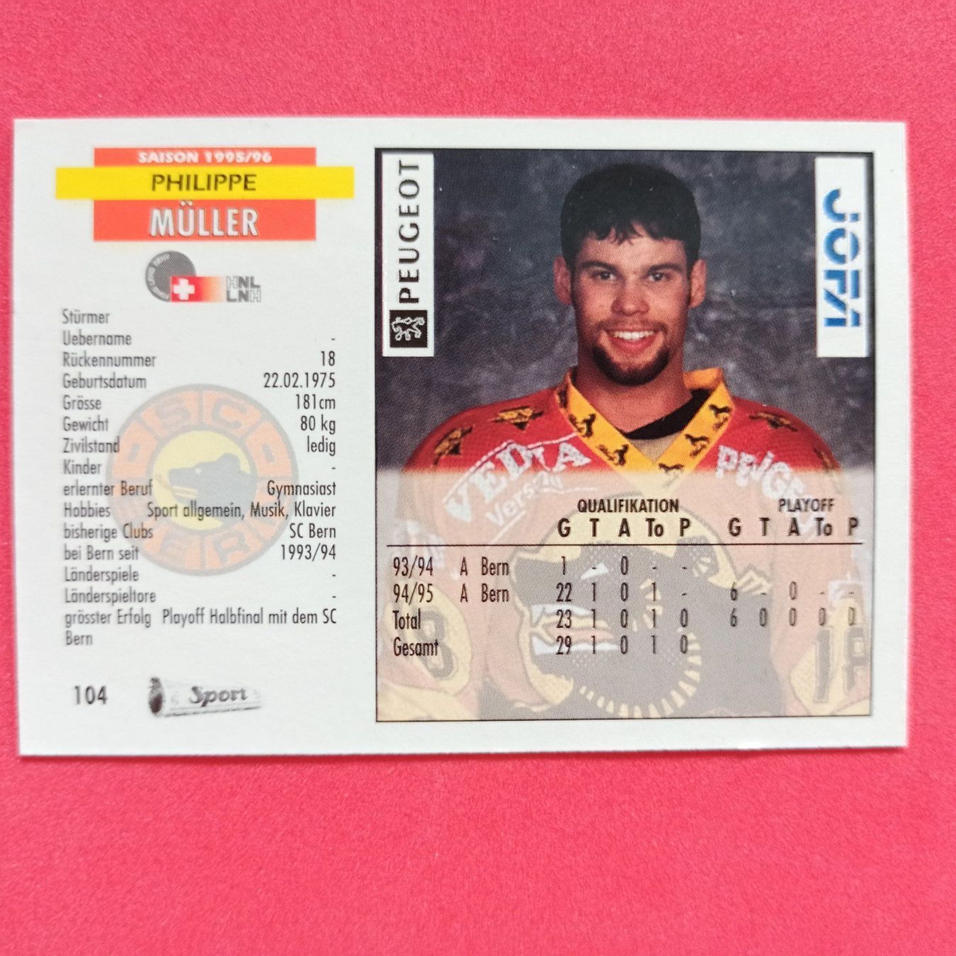Carte collezionabili: Philippe Müller - SC BERN Card - 1995/96 – Usato da Dübendorf venduto da kb86_MOVIE 1