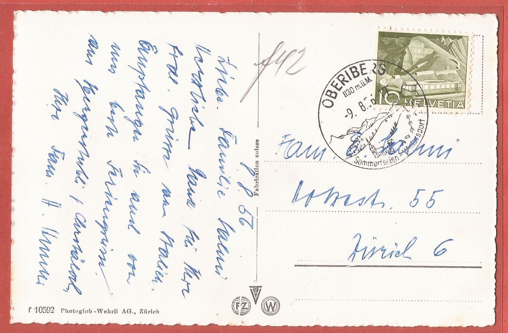 Cartoline postali: Oberiberg - Tschalun - 1956 – Usato da Fislisbach venduto da Porano 1