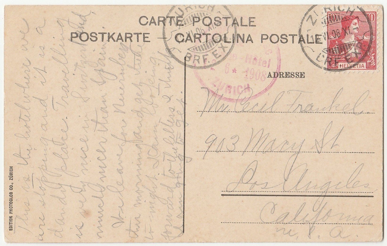 Cartoline postali: Grand Hotel Bellevue - (1908) – Usato da Fällanden venduto da Blausegelfliege 1