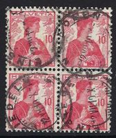 1909 Helvetia Brustbild 10Rp. 4er-Block ⊞ gest.ʘ 120 Kat.500