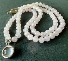 Rosenquarz Collier mit Cabochon Anhänger Silber 925 + MPze