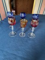 6 geschliffene Kristallgläser farbig 