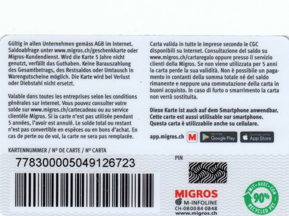 Karten: Carte Migros – Neu (gemäss Beschreibung) aus Thônex von TIFANY02 1