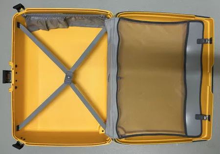 Hartschalenkoffer gelb gebraucht mit Gebrauchsspuren