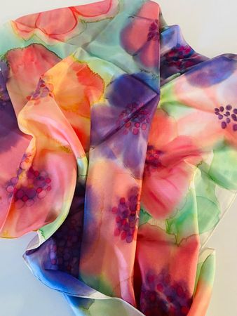 Wunderschönes Tuch Blumen Seidenmalerei