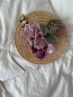 Serre-tête chapeau paille fleurs plumes bon état