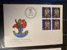 Enveloppe postale Fête Nationale Suisse 1969 timbres