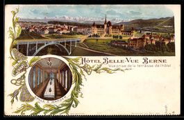 Lithographie Bern, Hotel Belle-Vue, Vue prise de la terrasse