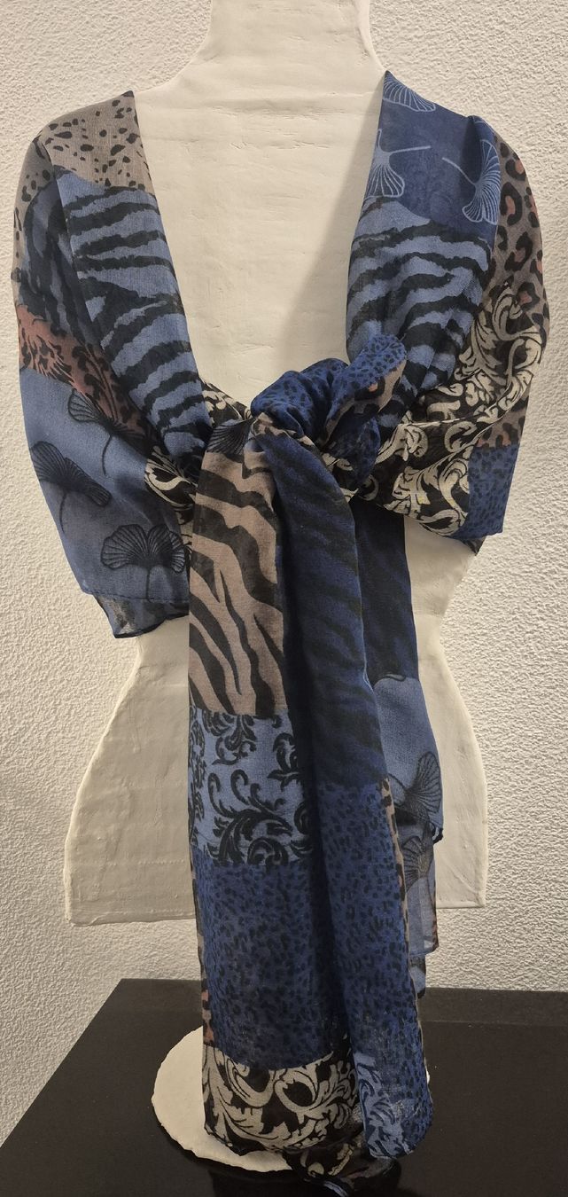 Foulards & écharpes: Foulard/Sciarpa patchwork donna blu leopardata zebra florea – Neuf (Voir description) à Giubiasco par Stefaniav 2
