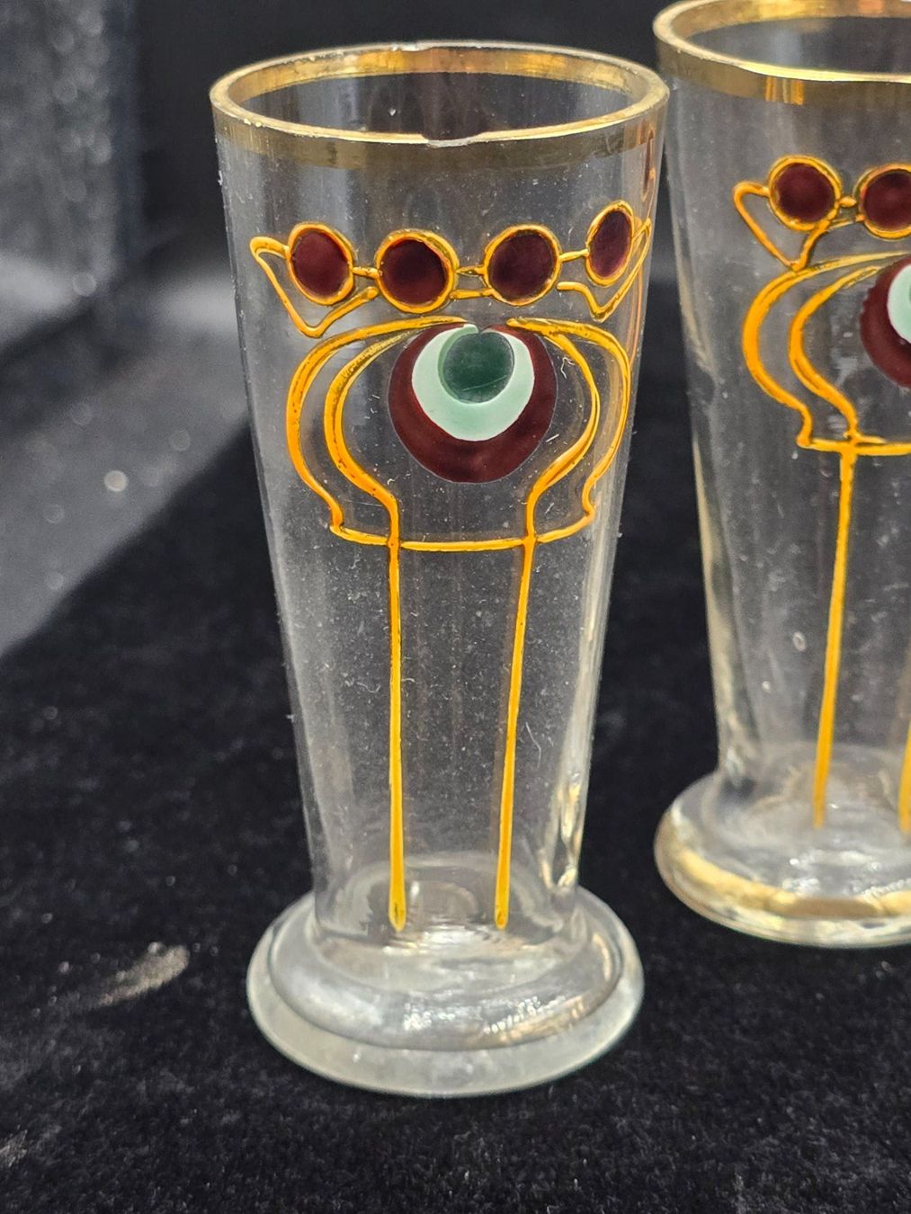 Caraffe: Antike Jugendstil-Karaffe mit 4 Gläser mit Emaille Malerei – Usato da Rorschacherberg venduto da snOOpydOg11 9