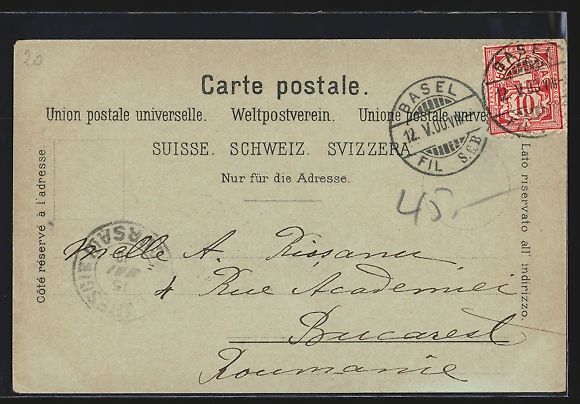Cartoline postali: Mondschein-Lithographie Basel, Teilansic – Usato da Berlin venduto da bartko-reher 1