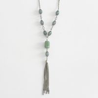 Collier Long Argenté, Vert, Bleu