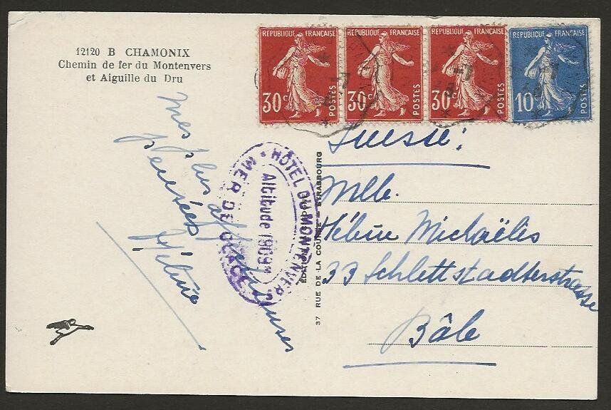 Tutti i francobolli: 1933 Postkarte von Chamonix nach Basel – Usato da Arlesheim venduto da kuhnphila