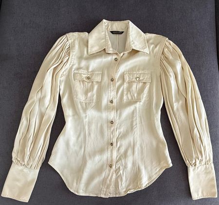 Roberto Cavalli Seidenbluse Beige / Cremeweiss – 100% Seide