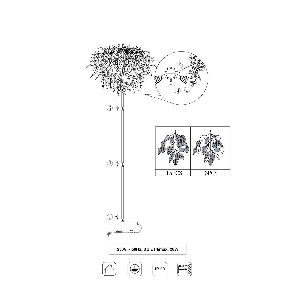 Lampade: Stehleuchte, Blatt-Design, 180 cm Höhe – Nuovo (secondo la descrizione) da Kreuzlingen venduto da Smart-Light 6