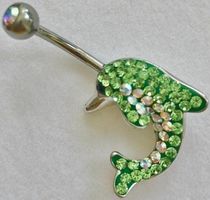 Piercing Delfin Delphin Swarowski Steine Grün Weiss Klar
