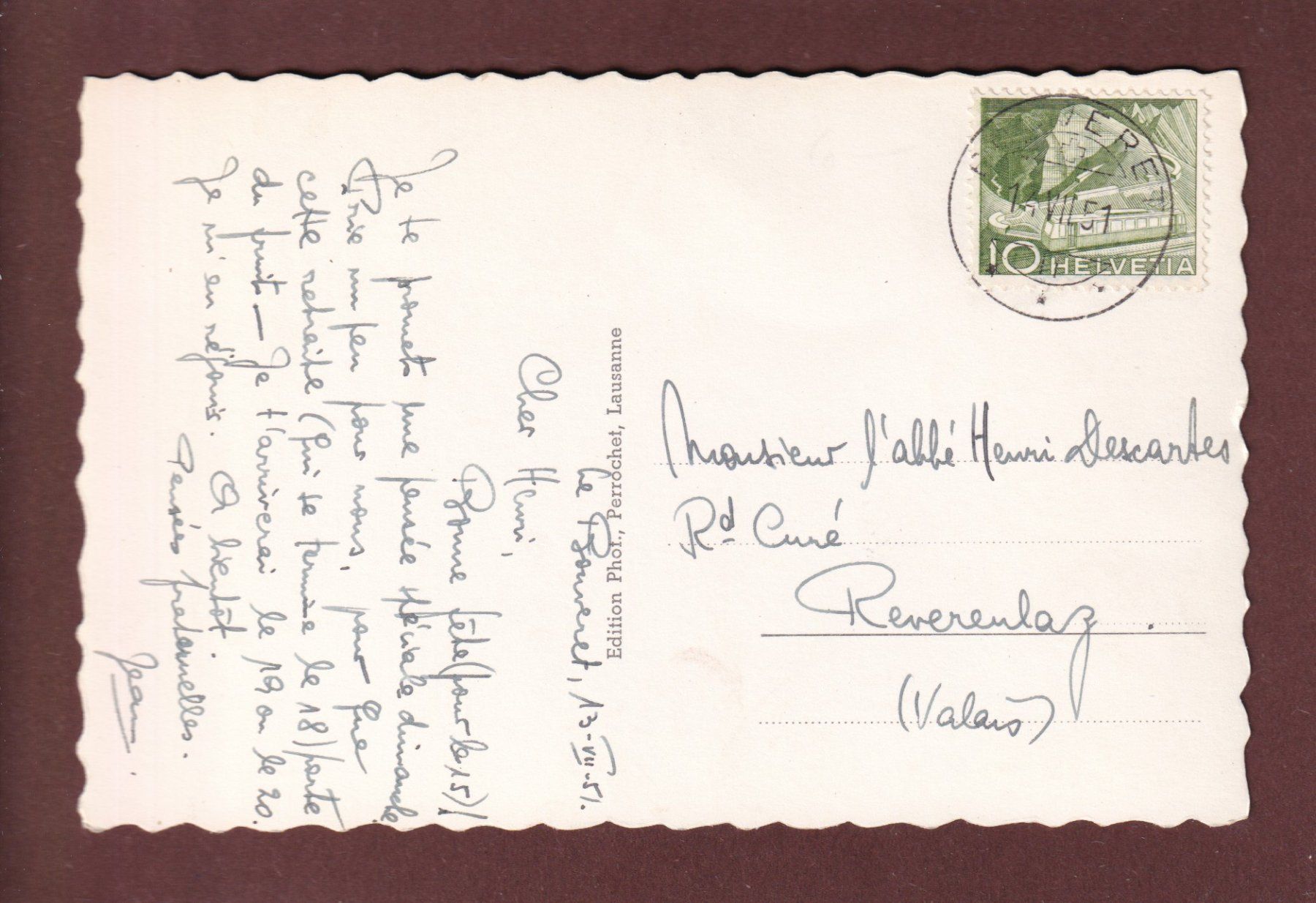 Cartoline postali: LE BOUVERET - Ecole des Missions - 1951 – Usato da Pully venduto da nicecards 1