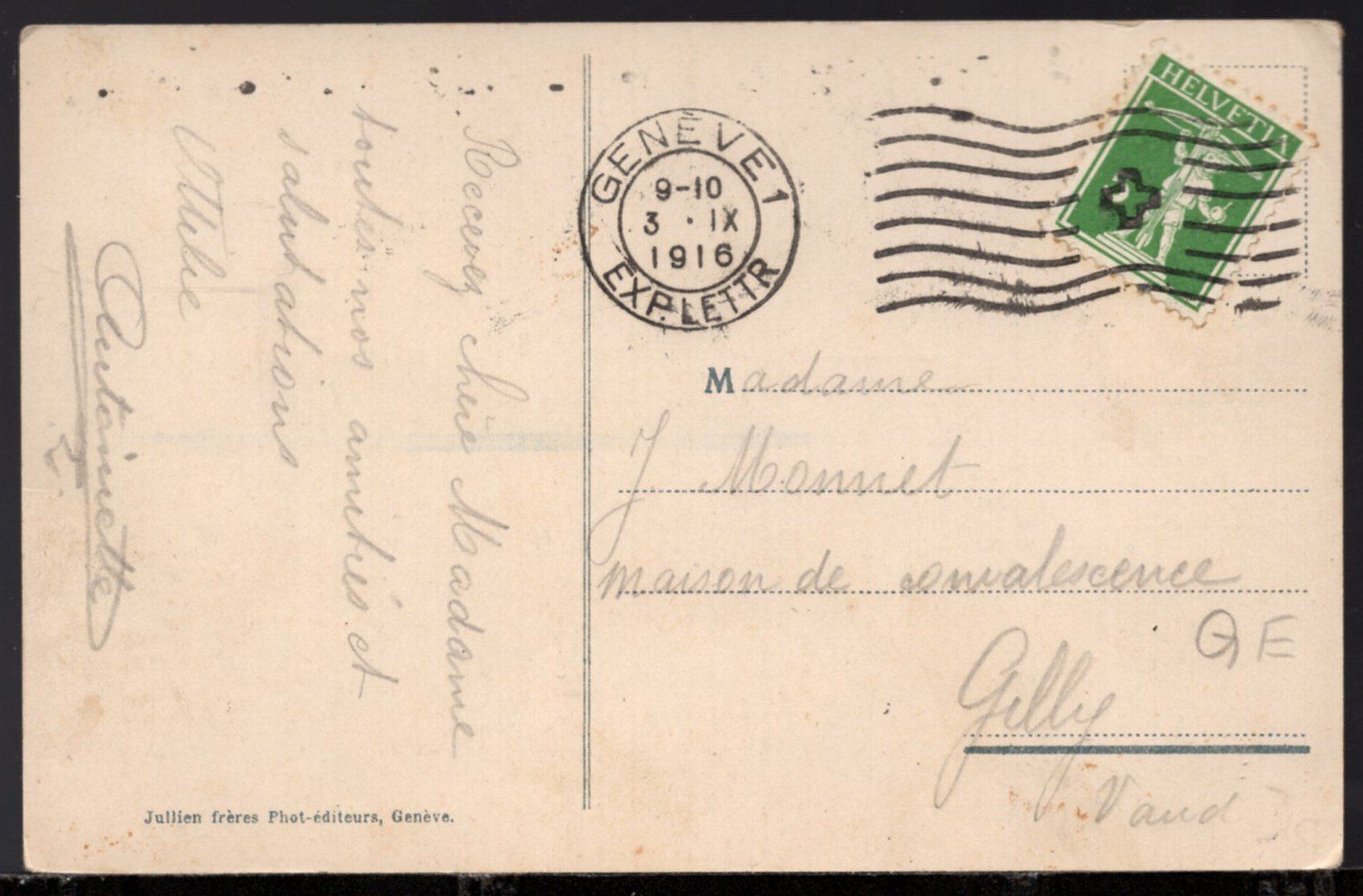 Ansichtskarten: Geneve, Hotel des Postes, Strassenbahn 1916 – Gebraucht aus Aarau von kufi44 2