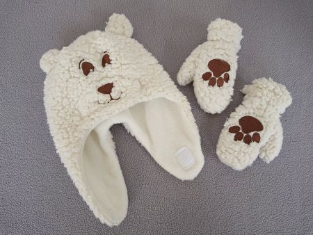 Baby Mütze und Handschuhe von Smile Gr. 44 3-4 Mt Bär