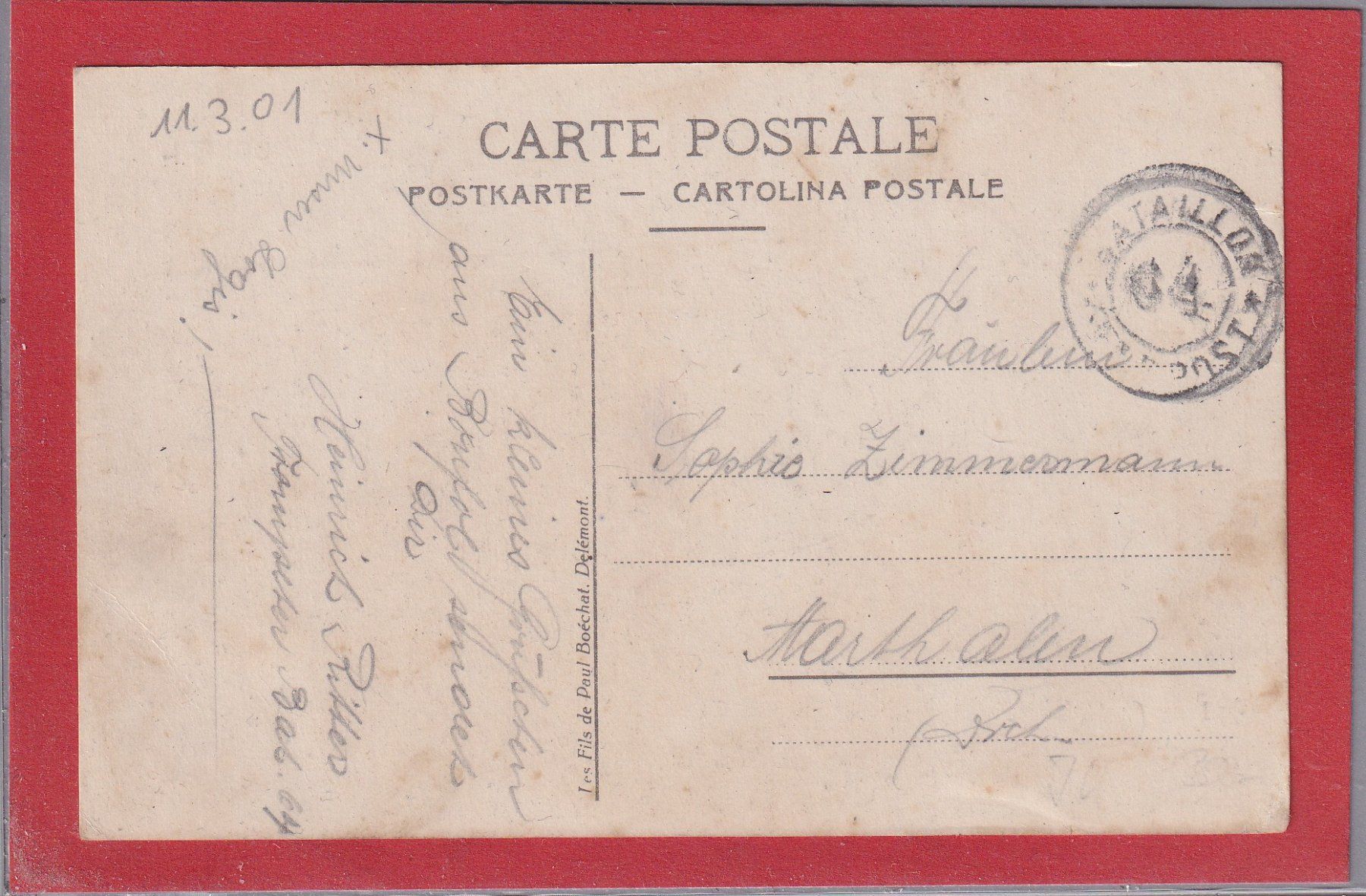 Cartoline postali: Bonfol - Café des Trois Rois - 1901 – Usato da Orvin venduto da Pyaeschli 1