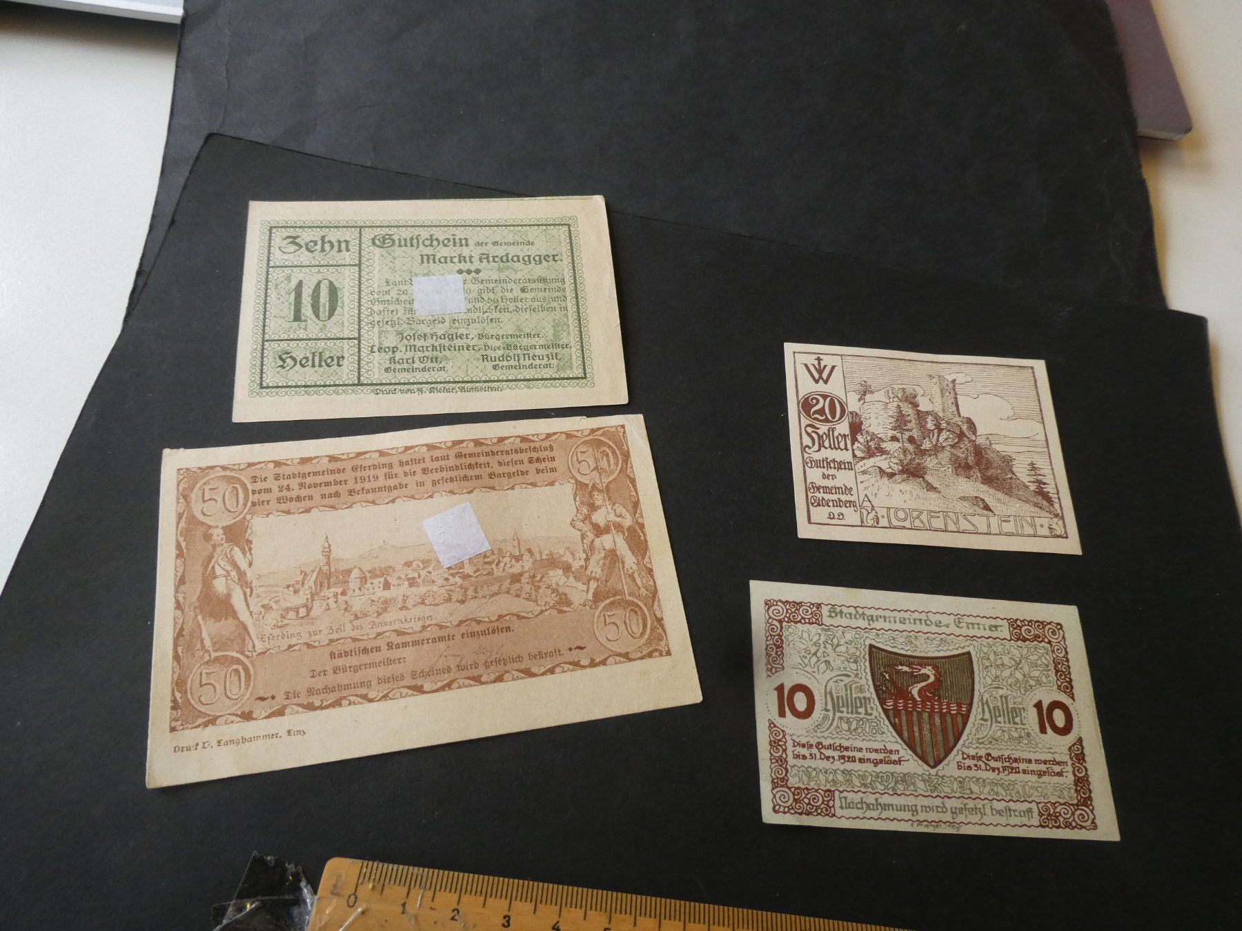 Banknoten: Oesterreich, 4 Notgeldscheine – Gebraucht aus Hinterforst von Rohusri 1