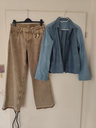 3er Set Damen Jeans Hose H+M, Jeanshemd und Ohrenringe
