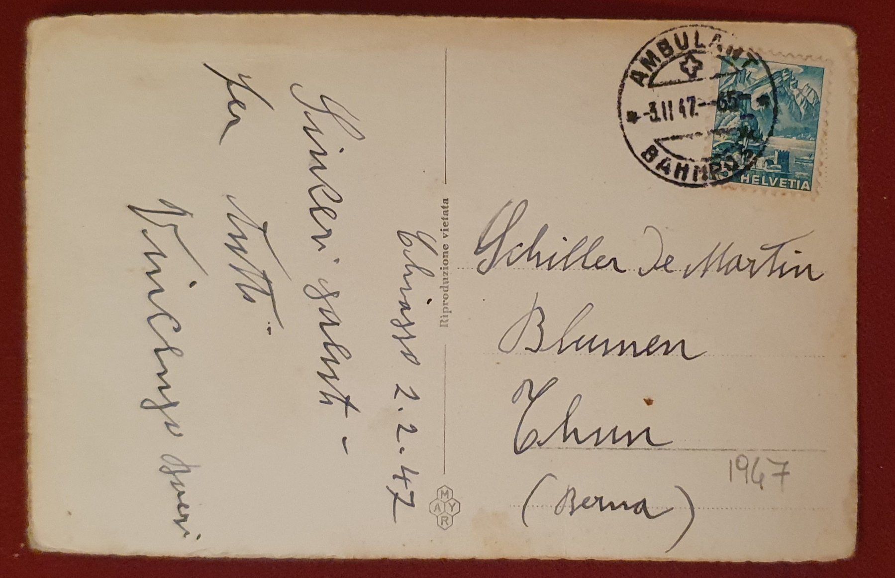 Cartoline postali: Chiasso 1947 - Confine – Usato da Kreuzlingen venduto da Rschweiz1 1