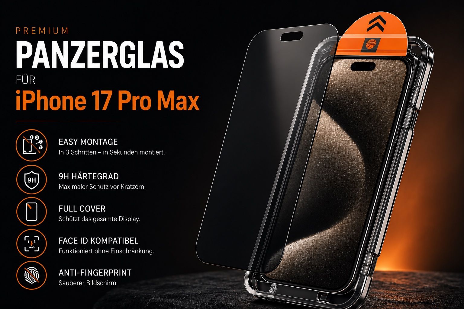 Cover & Protezioni schermo: 1x Premium Panzerglas iPhone 17 Pro Max | 9H | Easy Montage – Nuovo e nell'imballaggio originale da Zollikofen venduto da TrendMaster24