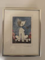 Katzenbild mit Rahmen, Original Zeichnung, Top Zustand