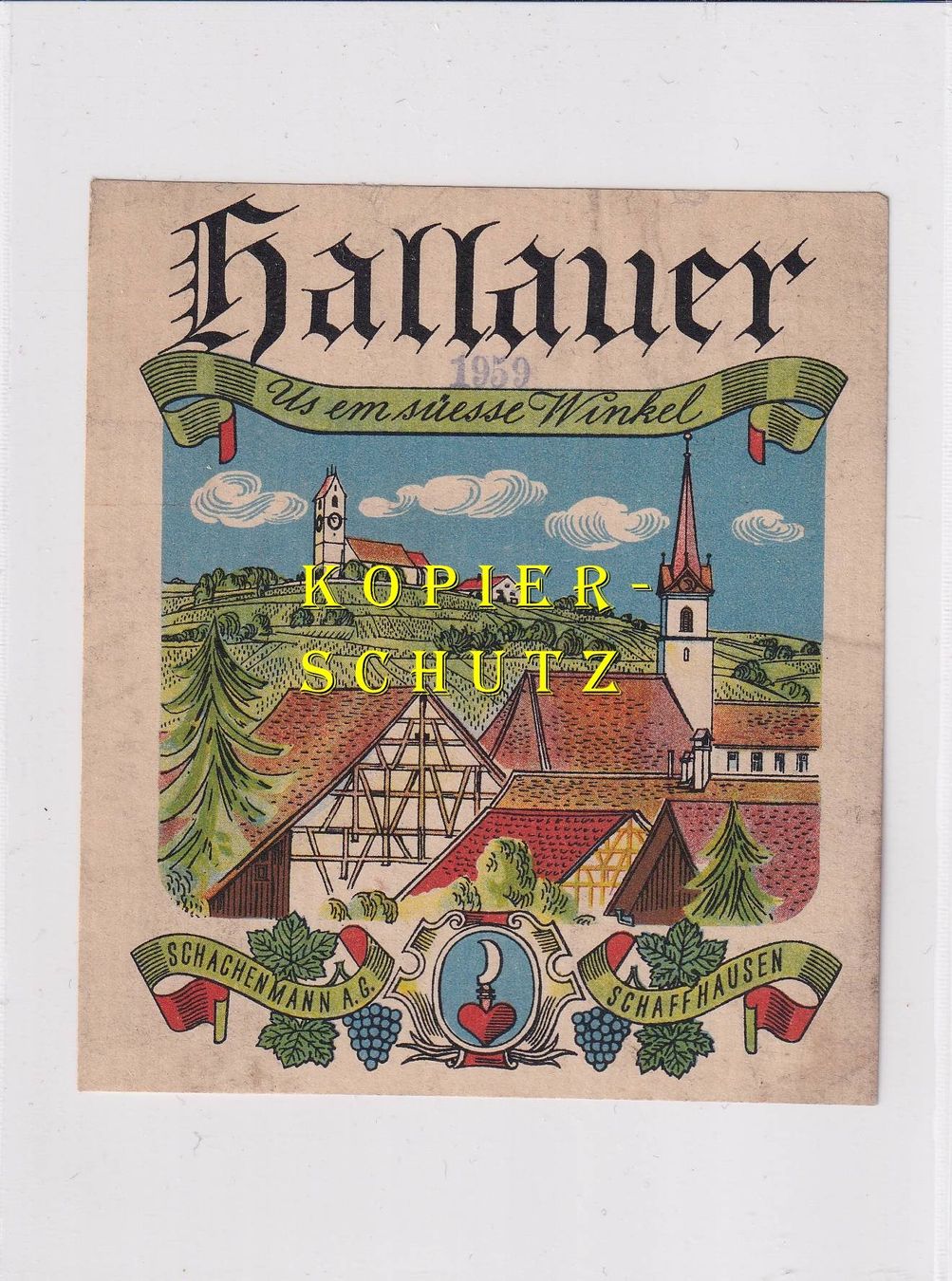 Papiere: Etikette - Hallauer 1959 "Us em süesse Winkel" /bd – Gebraucht aus Hombrechtikon von Rudolf07