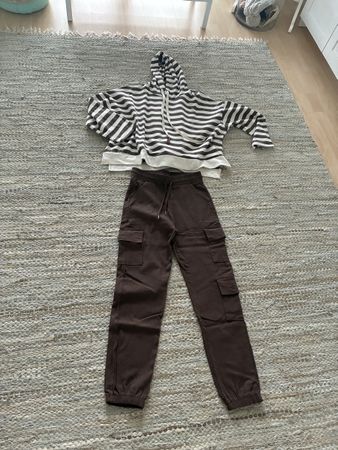 Damen Set Hoodie gestreift und Cargohose braun. S
