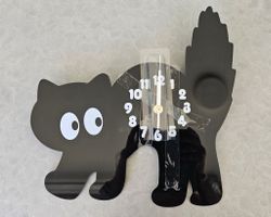Katzen Wanduhr schwarz neu mit Uhrwerk Quartz 