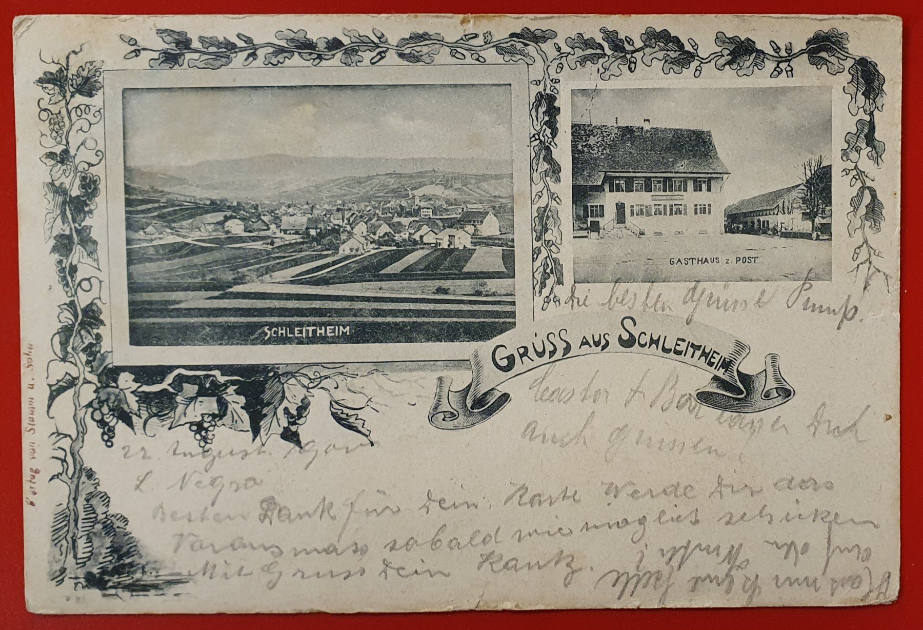 Cartoline postali: Gruss aus Schleitheim,  Gasthaus Post – Usato da Kreuzlingen venduto da Rschweiz1